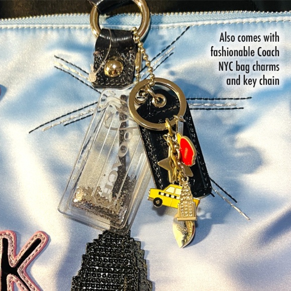 Coach Poppy New York Satin Tote Bag, Wristlet w/ Metallic Accents & Key Fob RARE - Picture 3 of 13